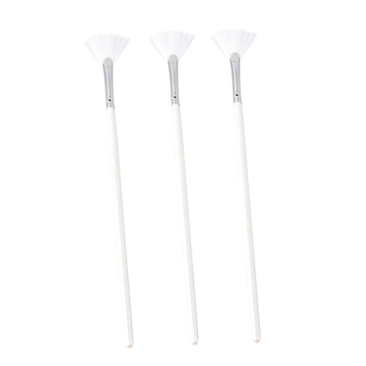 3pcs Long Handle Fan Makeup Brush Set for Smooth Face Mask Application DIY Skincare Tool