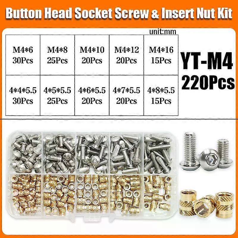 M2 M3 M4 Brass Hot Melt Insert Nut Kit Motherboard 3D Printer PCB Embedded Copper Nuts 304 Stainless Steel Hex Socket Screw Bolt