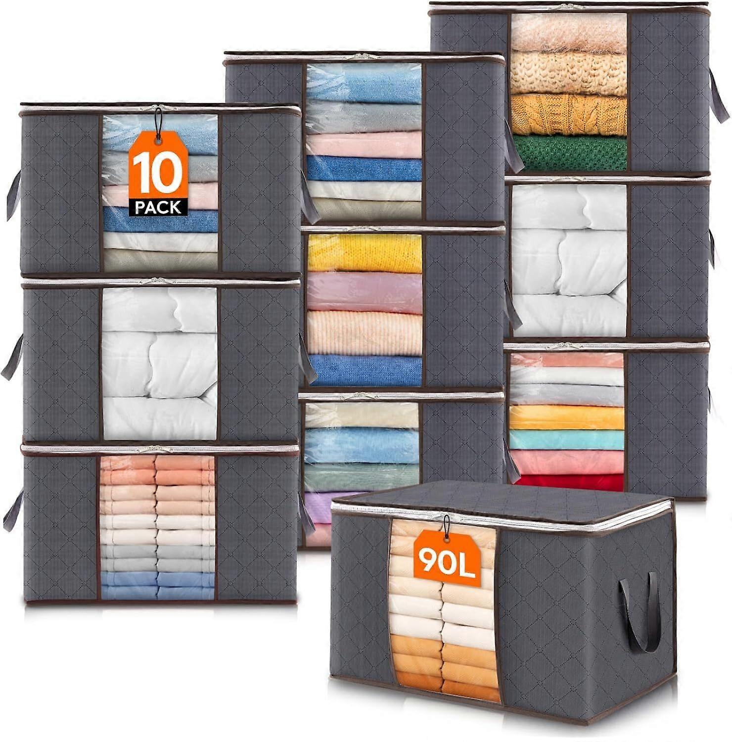 6 Pack Clothes Storage Bins with Lids, Foldable Blanket Storage Bags with Zipper