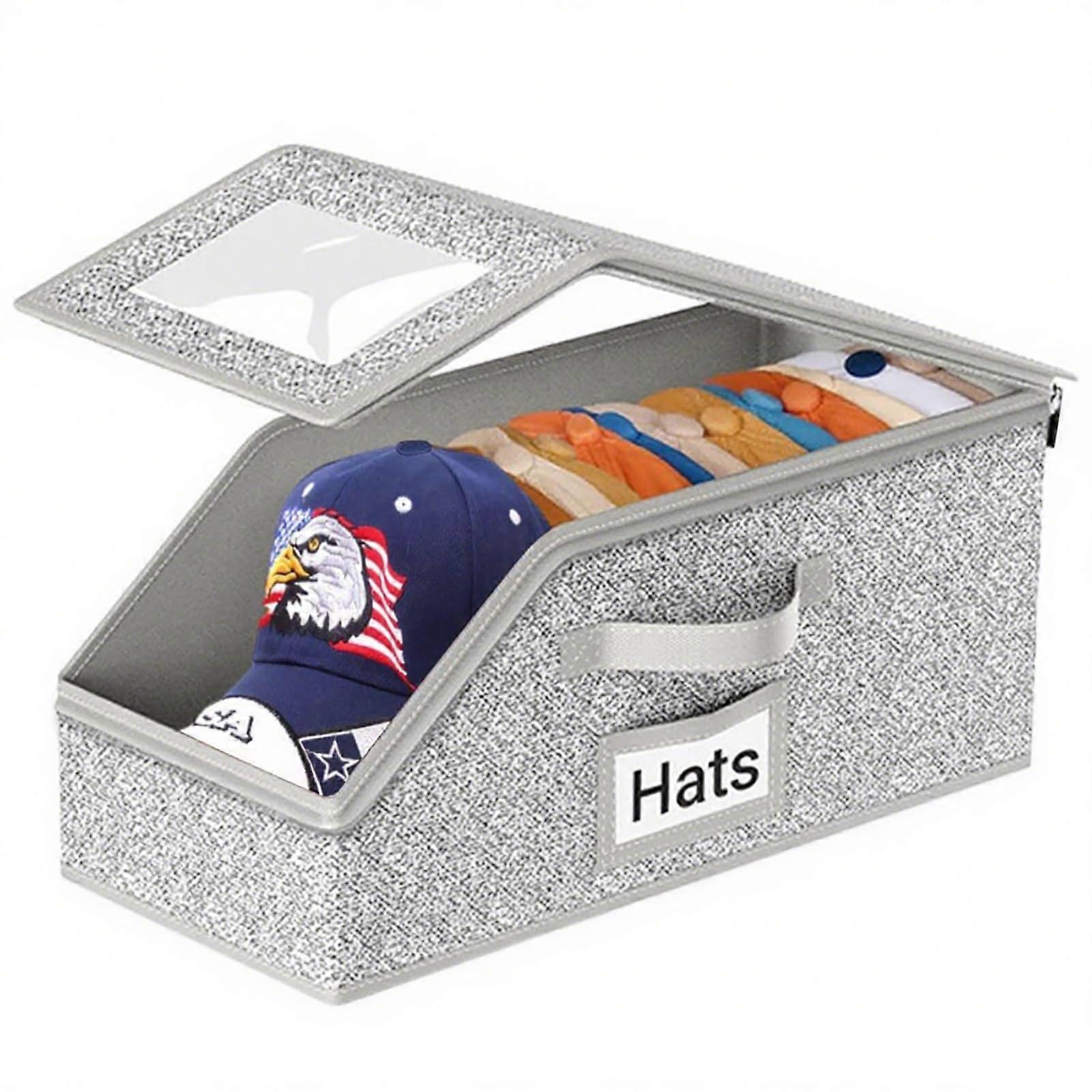 Baseball Cap Organizer with Clear Lid, Stackable Hat Storage Box for Closet, Holds 12 Caps, Breathable Fabric