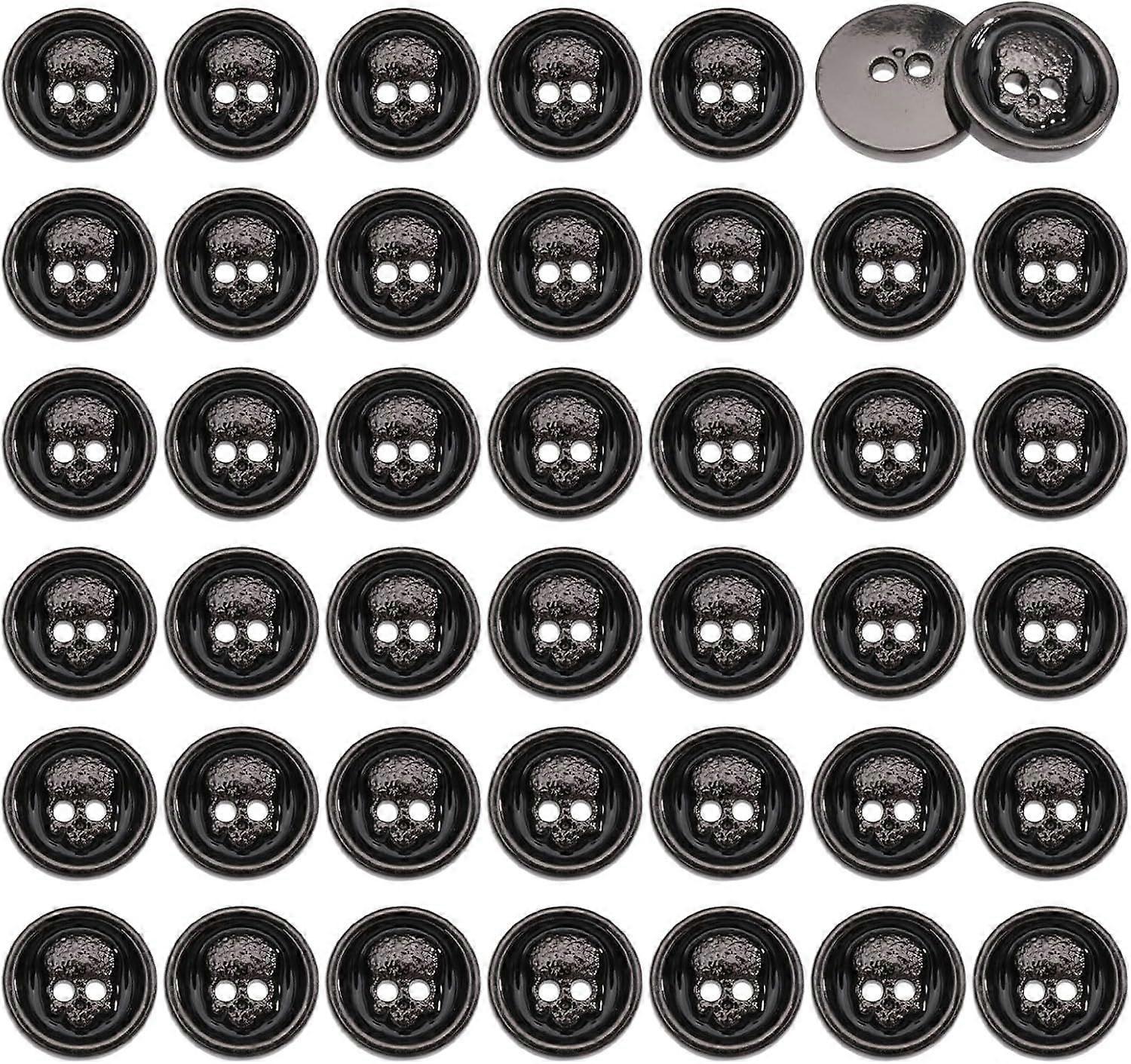 40 Pcs 2 Holes Flat Round Buttons Shape Button Head Buttons Decorative Alloy Enamel Button for Suits Blouses Coat Uniform Jacket Sewing Craft Black
