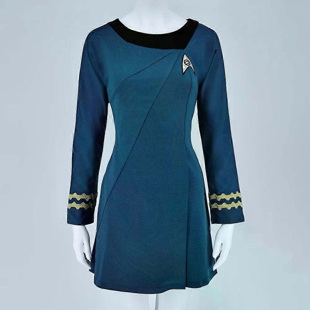 Halloween Costume Startreks Female Uniform Dress Duty TOS Cosplay Costume Red Blue Halloween Party Prop