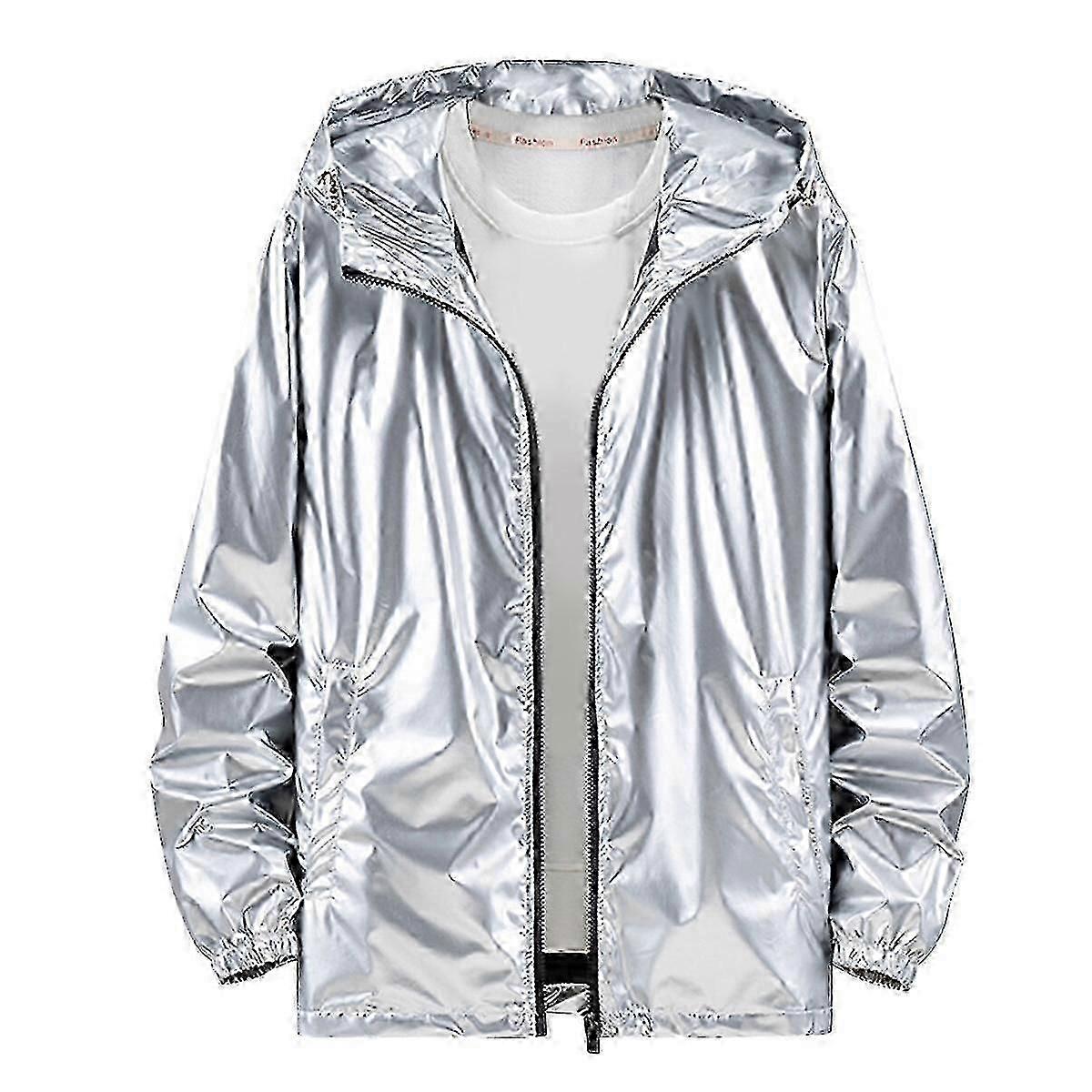 Sliktaa Mens Shiny Waterproof Hooded Jacket