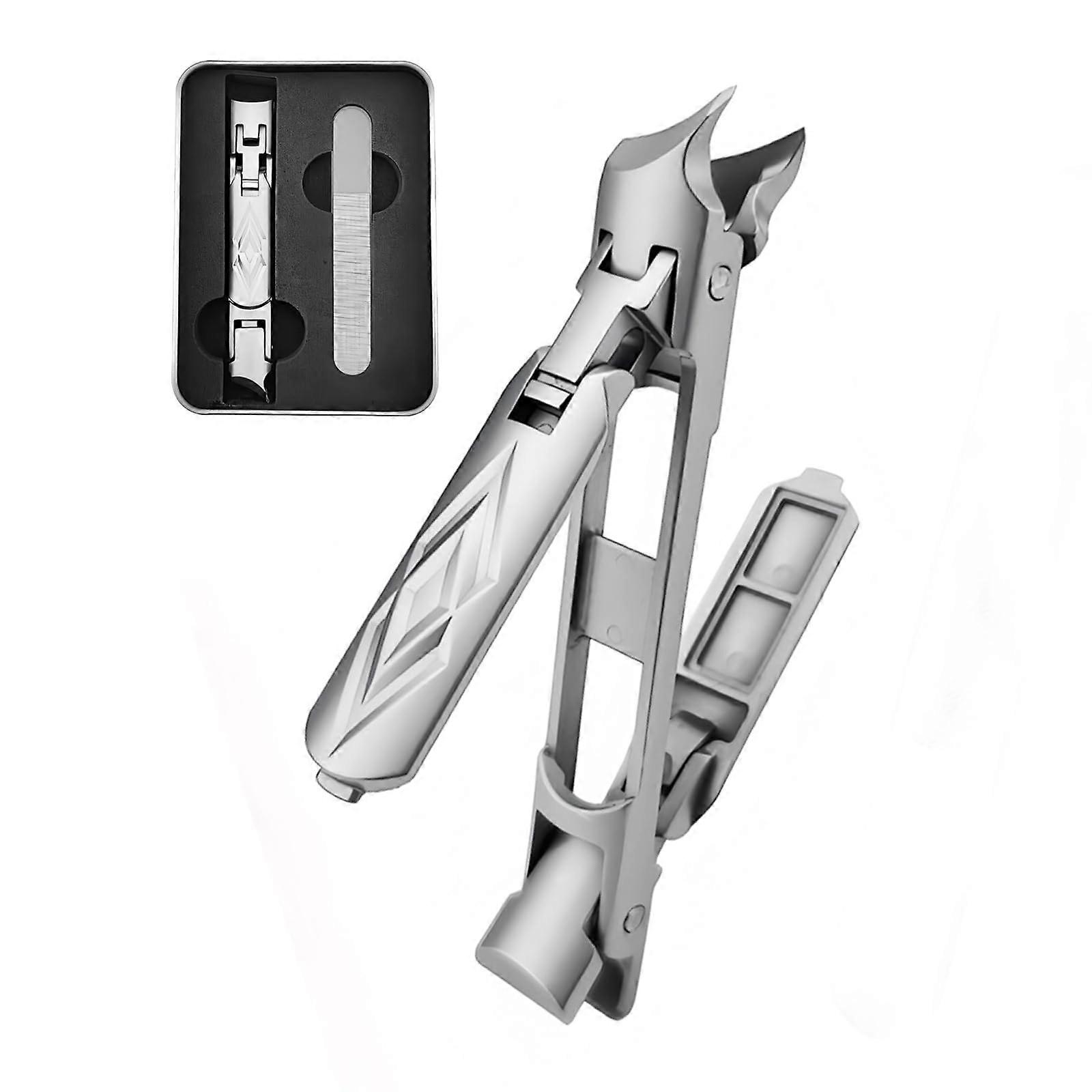 Toenail Clippers for Thick Nails, Wide Jaw Heavy Duty Ingrown Nail Cutter with Long Handle and Nano Glass File