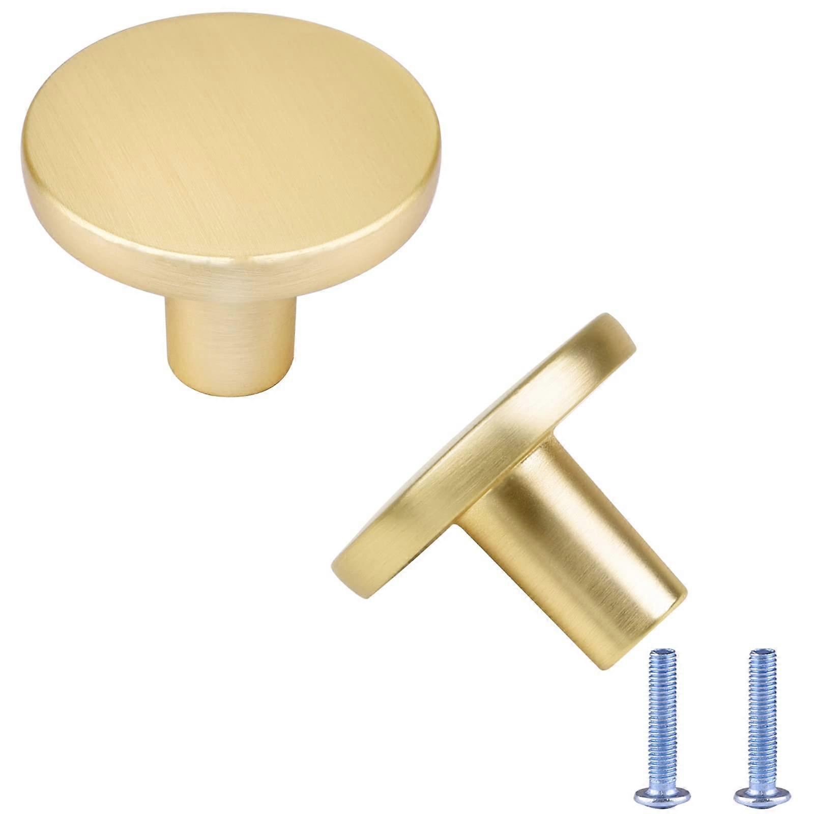 Round Brushed Gold Cabinet Knobs Zinc Alloy Drawer Pulls Elegant Single Hole Wardrobe Handles 2 Pack
