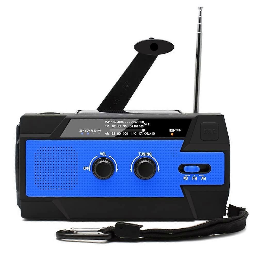 Emergency Weather Radio Hand Crank Solar with AM FM NOAA, 4000mAh, LED Flashlight, SOS Alarm, Blue