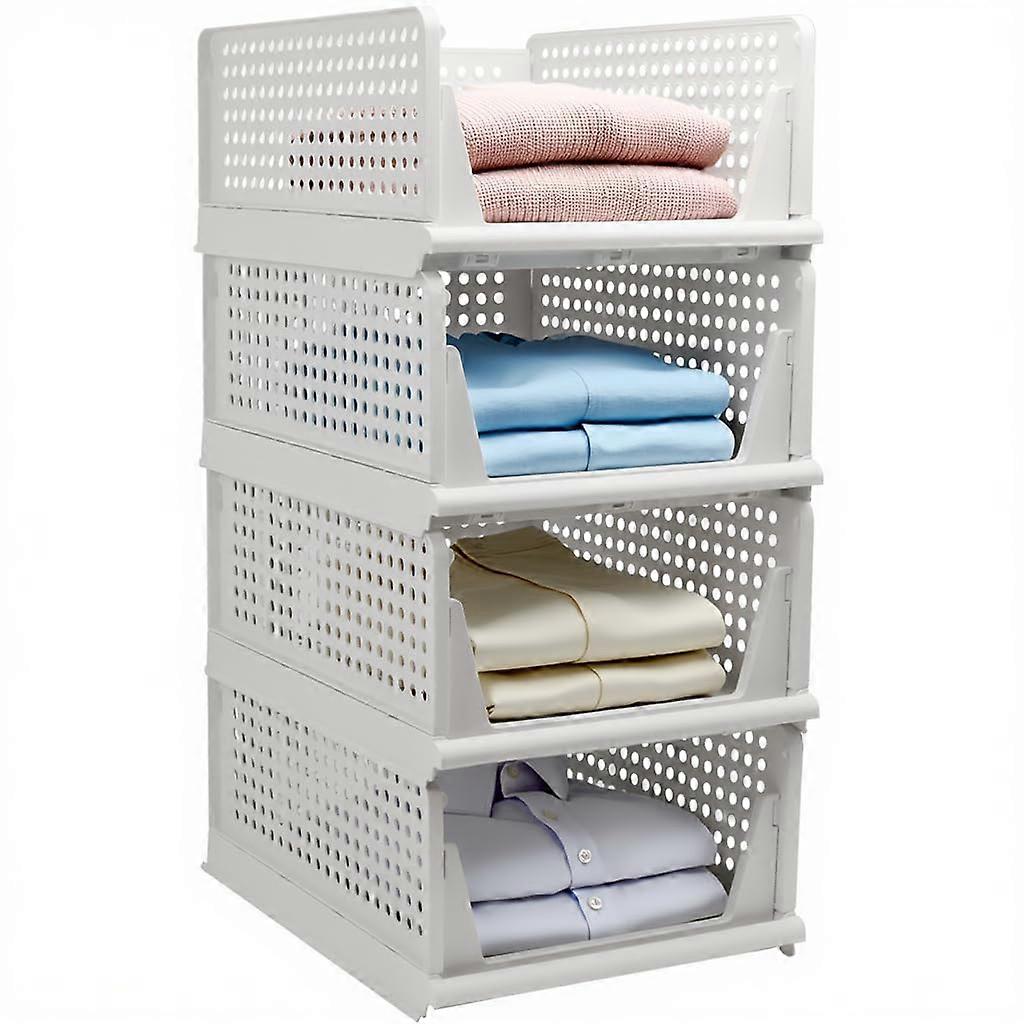Closet Storage Organizer Stackable Foldable Bins with HalfPull Drawers for Wardrobe Kitchen Bathroom White 4L