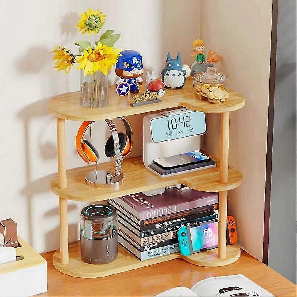 3Tier Wooden Desktop Organizer Bookshelf with Large Capacity Storage for Office and Home