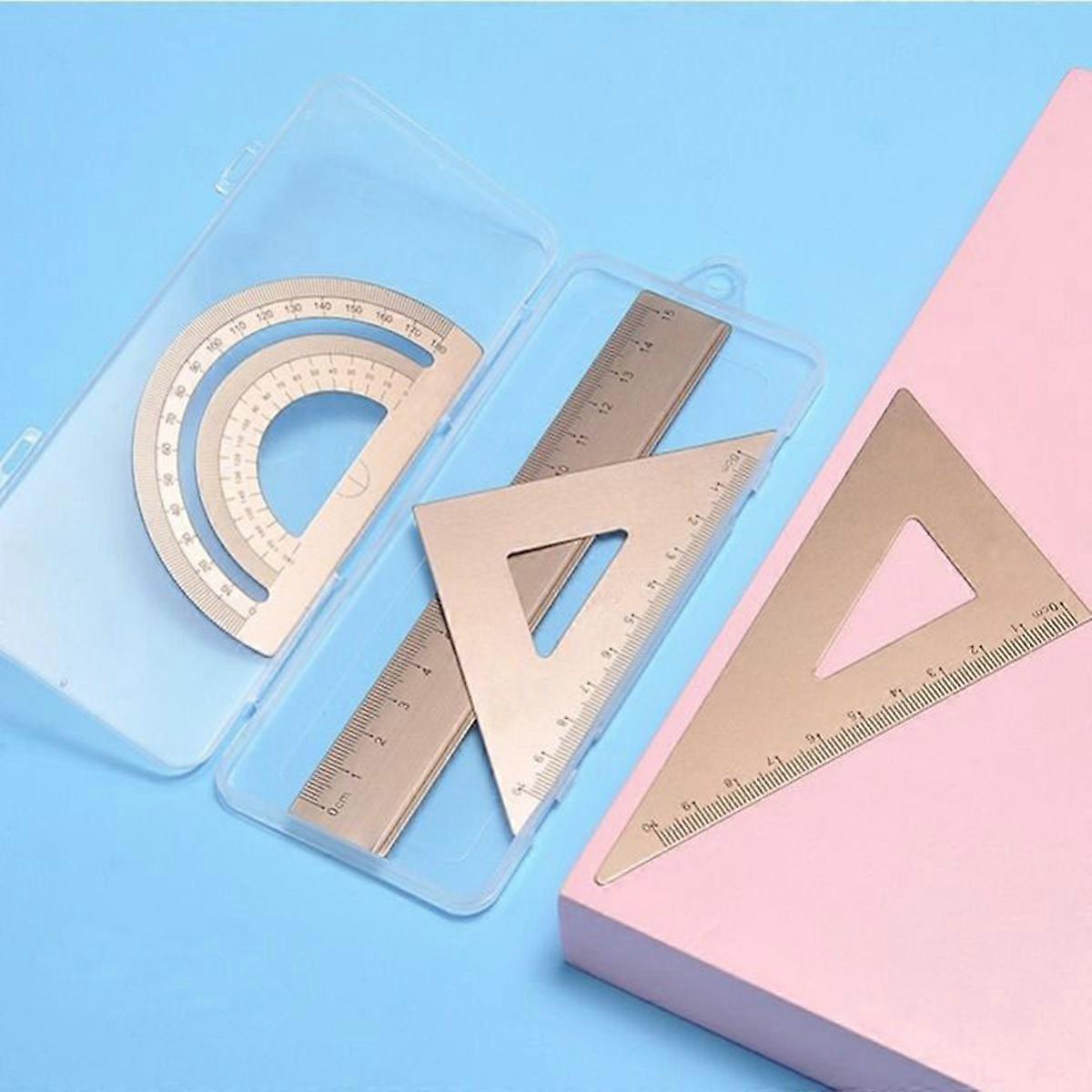 4pcs Metal Drafting Set With Storage Box Students Measure Ruler Set Multi-Function Set School Office Supplies Gift for Student