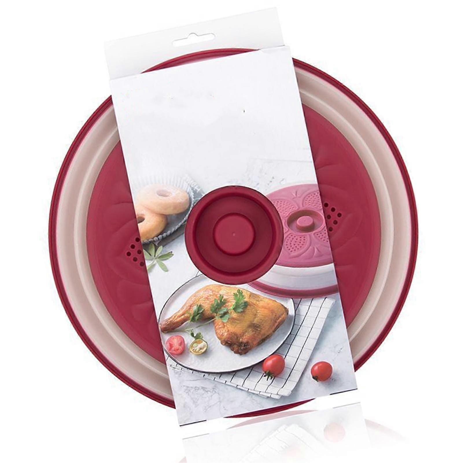Microwave Food Cover Collapsible Dish Lid Splatter Guard Dustproof Durable Kitchen Red