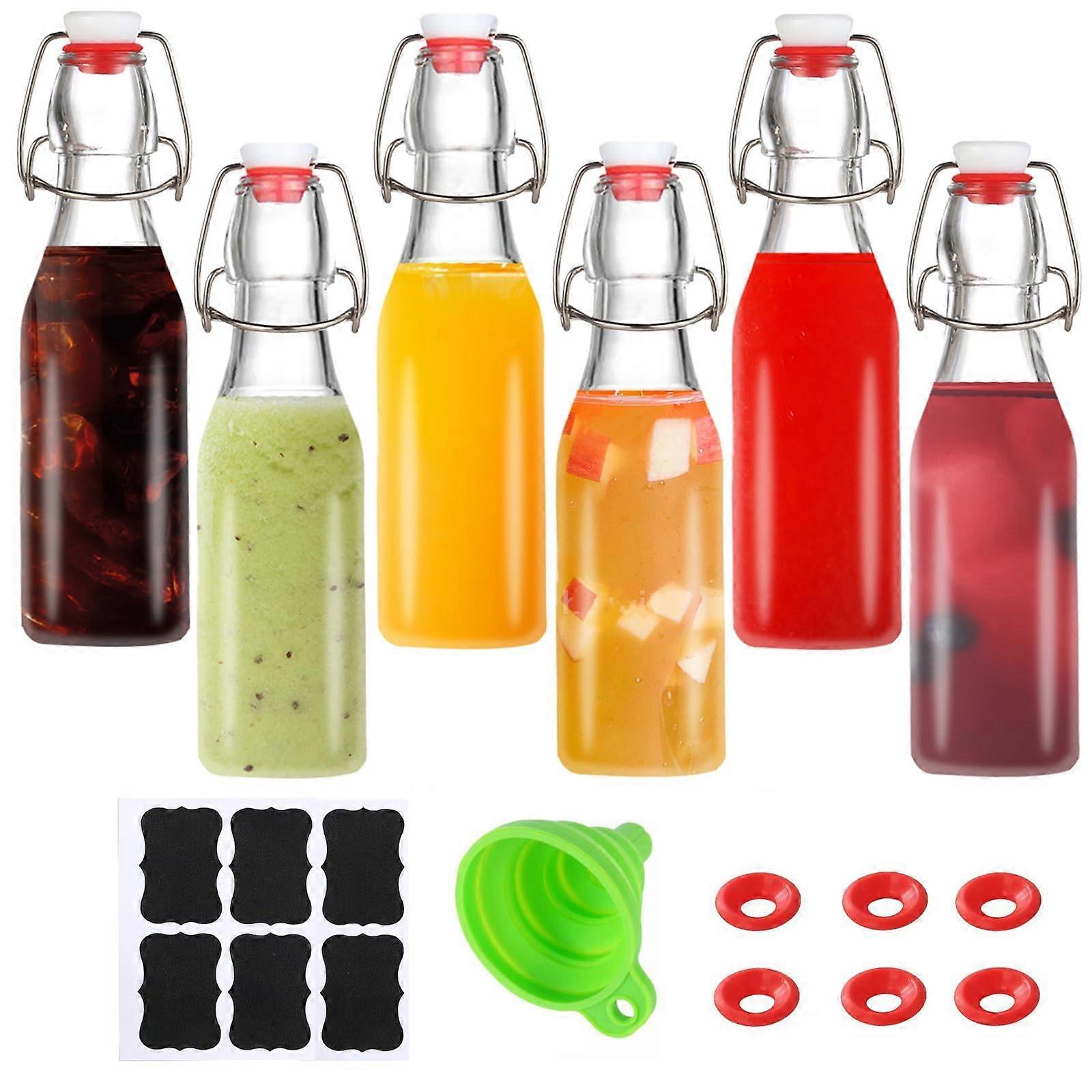 6 Pack 8 oz Swing  Glass Bottles with Lids, Leakproof Airtight Reusable for Brewing and Oil