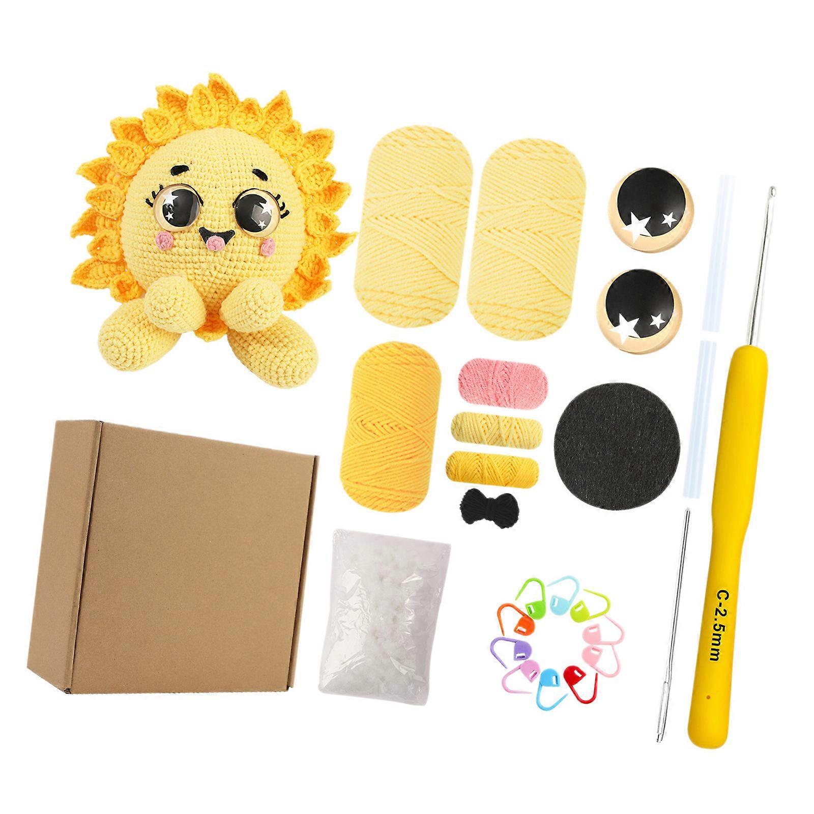 Crochet Flower Set with Step-by-Step Tutorial Instruction Crochet Hook Yarn Needle Beginner Knitting Craft Supplies Multicolor