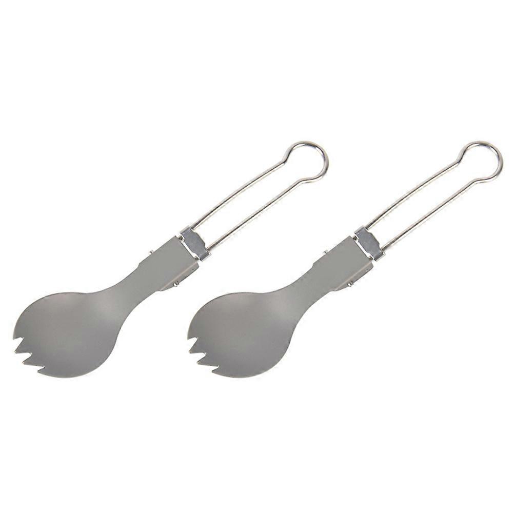 Silver Titanium Folding Sporks Camping Tableware for 2Pcs Practical Use