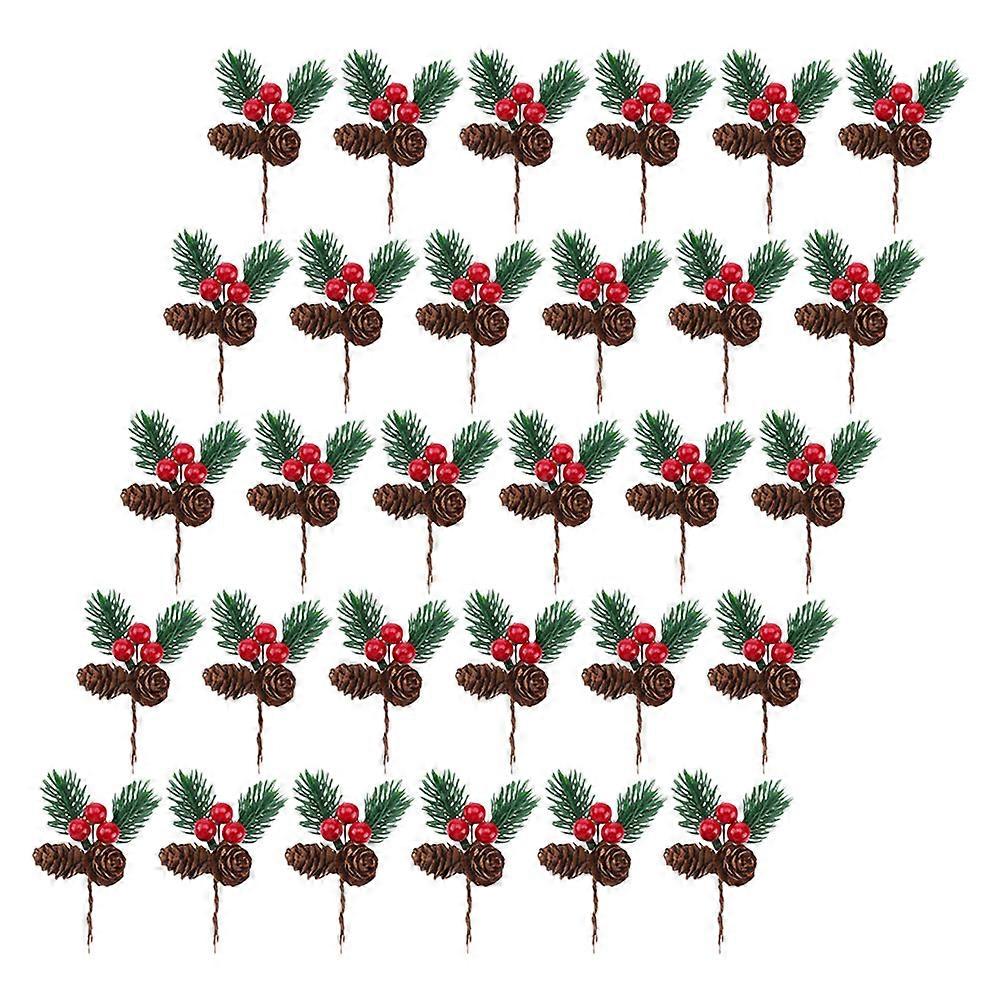Christmas Picks Artificial Pine Branches for Decoration 30Pcs PVC Material Set