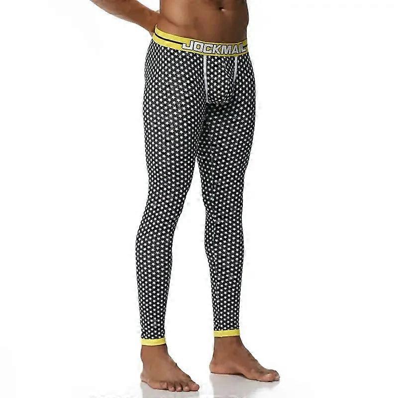 Men's Thermal Long Johns Stripe Rainbow Leaf Pattern Leggings Underwear Pants