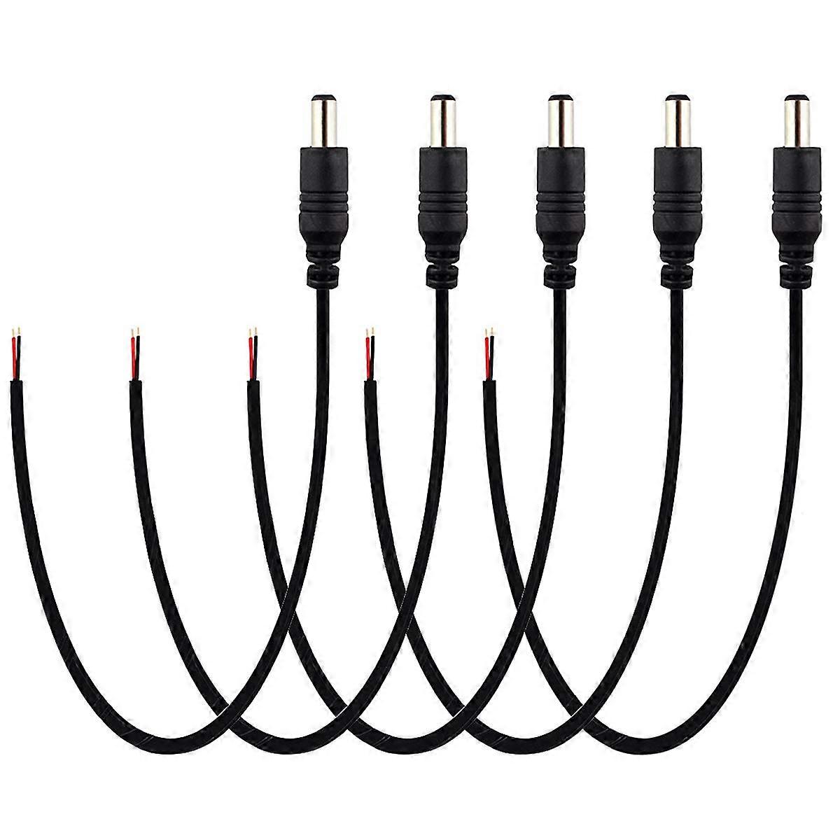 DC Power Pigtail Cable 2.1mm x 5.5mm Barrel Plug 12V for CCTV Security Camera LED 3.3Ft 5 Pack