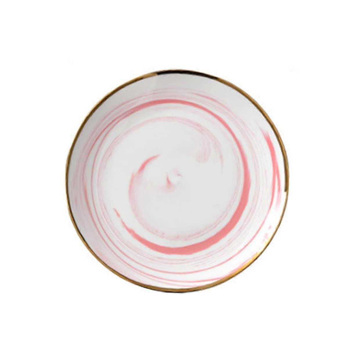 Pink Ceramic Marble Dessert Plate with Phnom Penh Trim, Elegant MultiPurpose Fruit Serving Tray