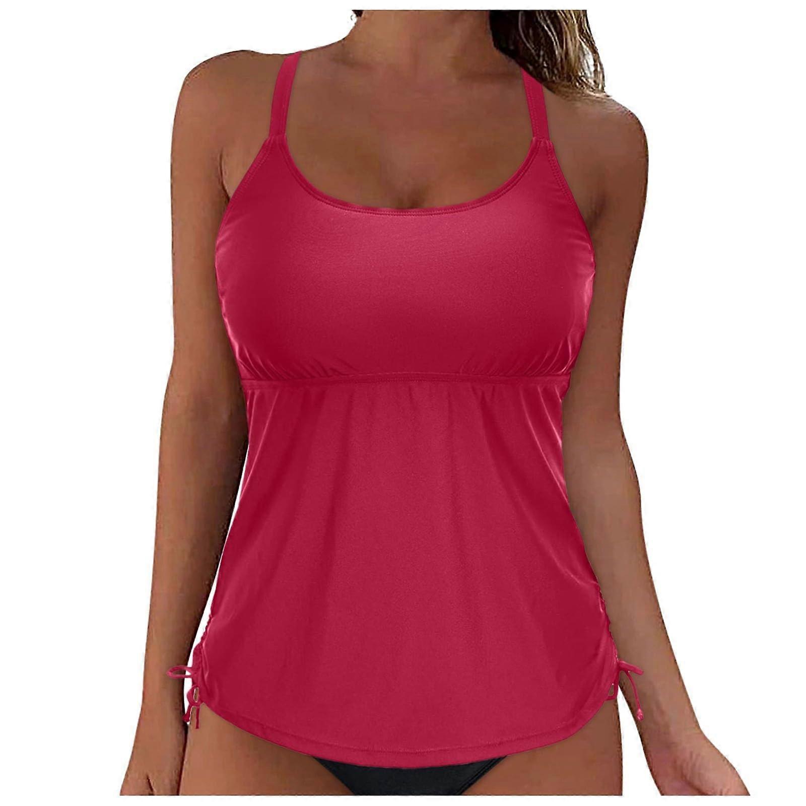 Women's Swimwear Tankini  with Underwire, Full Coverage Support, Quick Dry, Wine Red S