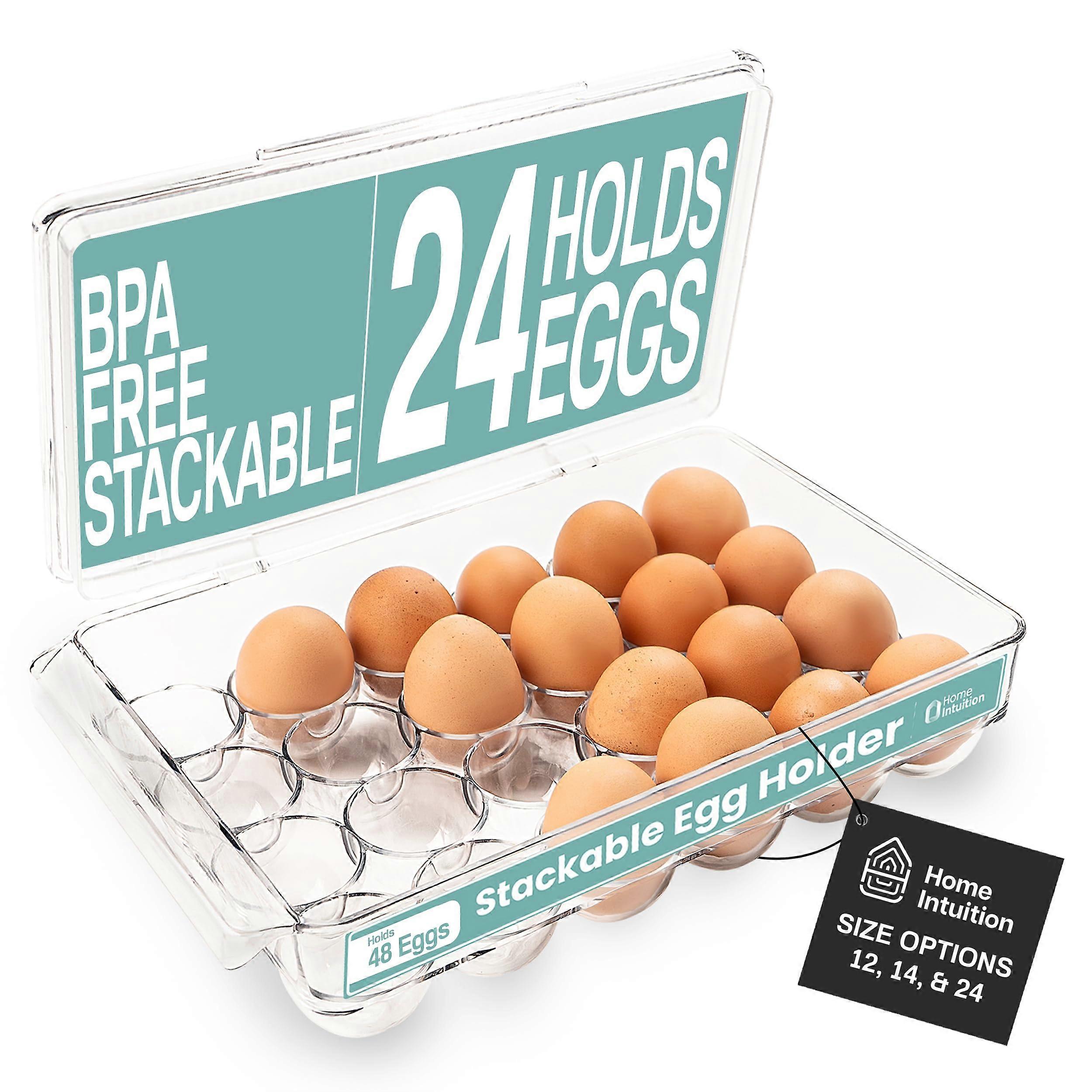 24 Egg Storage Container for Refrigerator, Stackable Clear Holder with Removable Freshness Lid