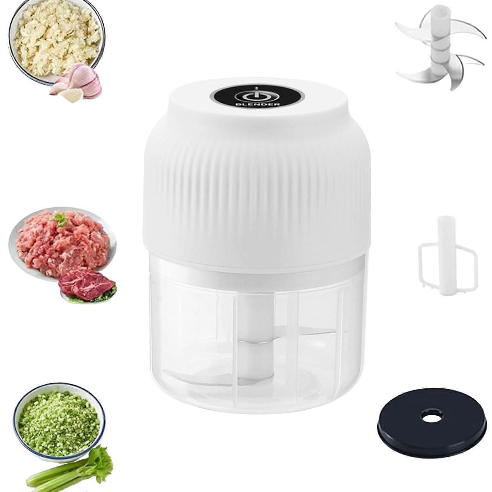 Electric Garlic Chopper USB Rechargeable Mini Food Processor for Vegetables Meat Ginger White