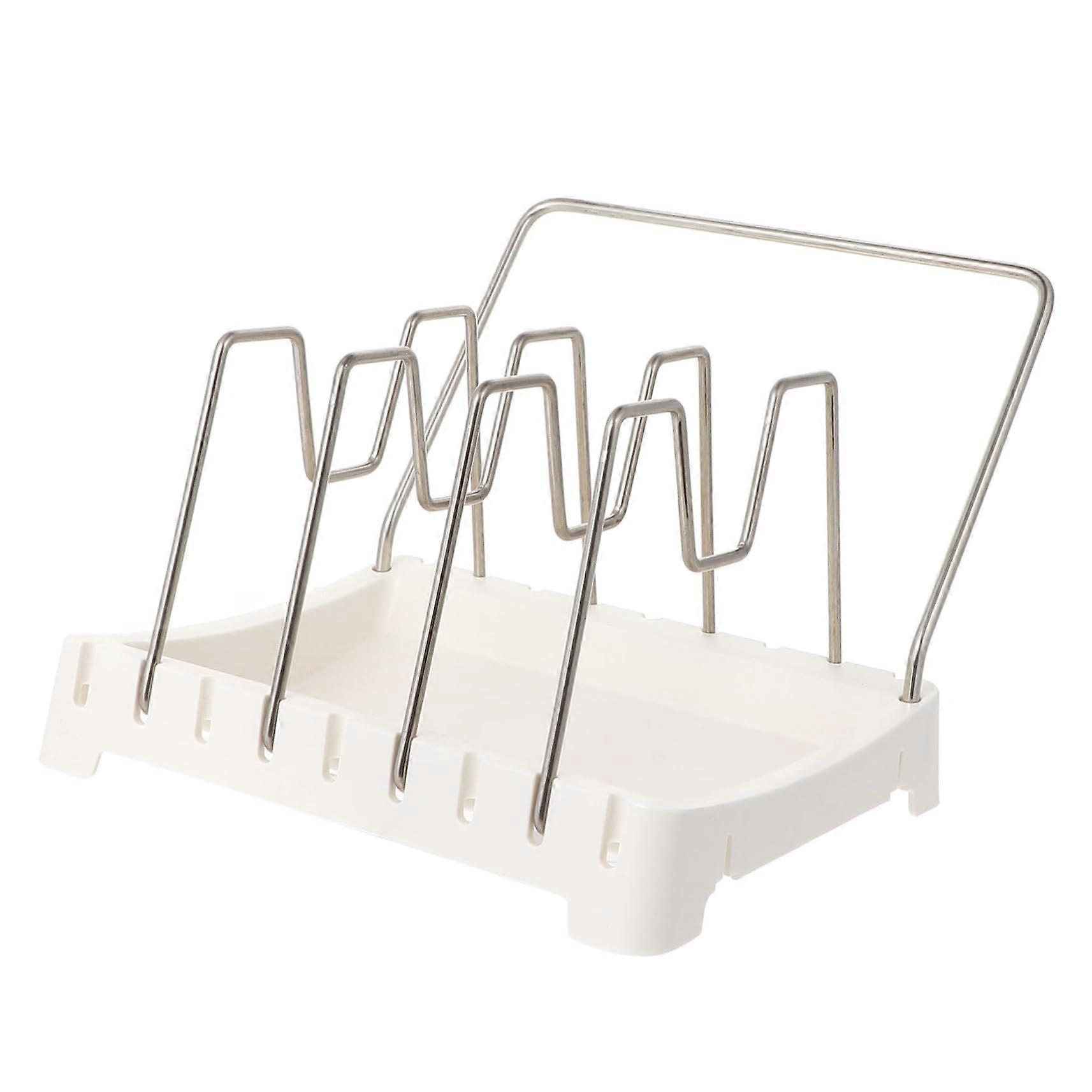 Adjustable Kitchen Organizer Rack with Cutlery Tray and Pot Lid Holder for SpaceSaving Storage