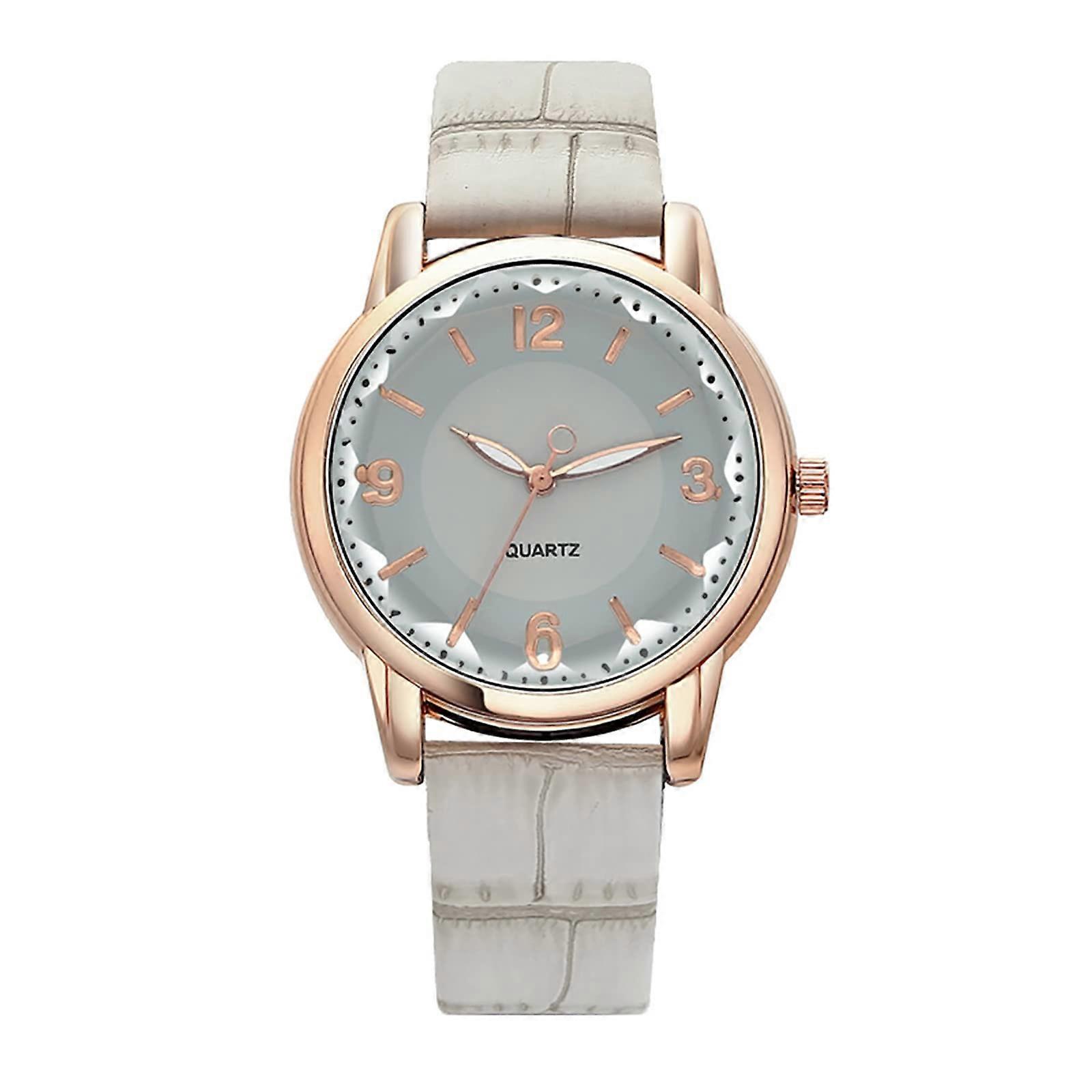 Women's Leather Quartz Watch with Elegant Grey Strap, Minimalist Design, Water Resistant