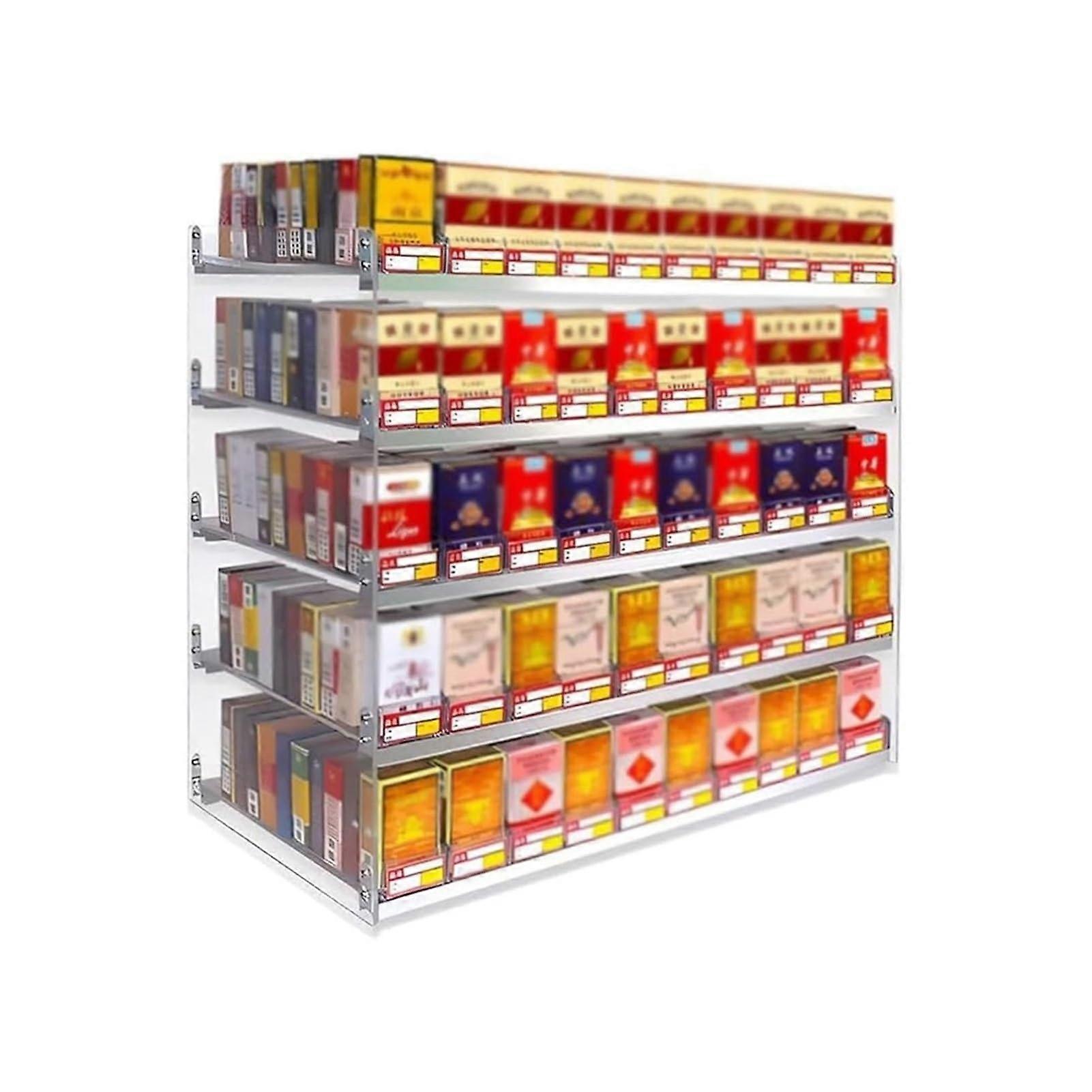 Cigarette Display Rack with Automatic Acrylic Pusher, Wall or Counter Mounted Clear Showcase, 74.5x29x28cm