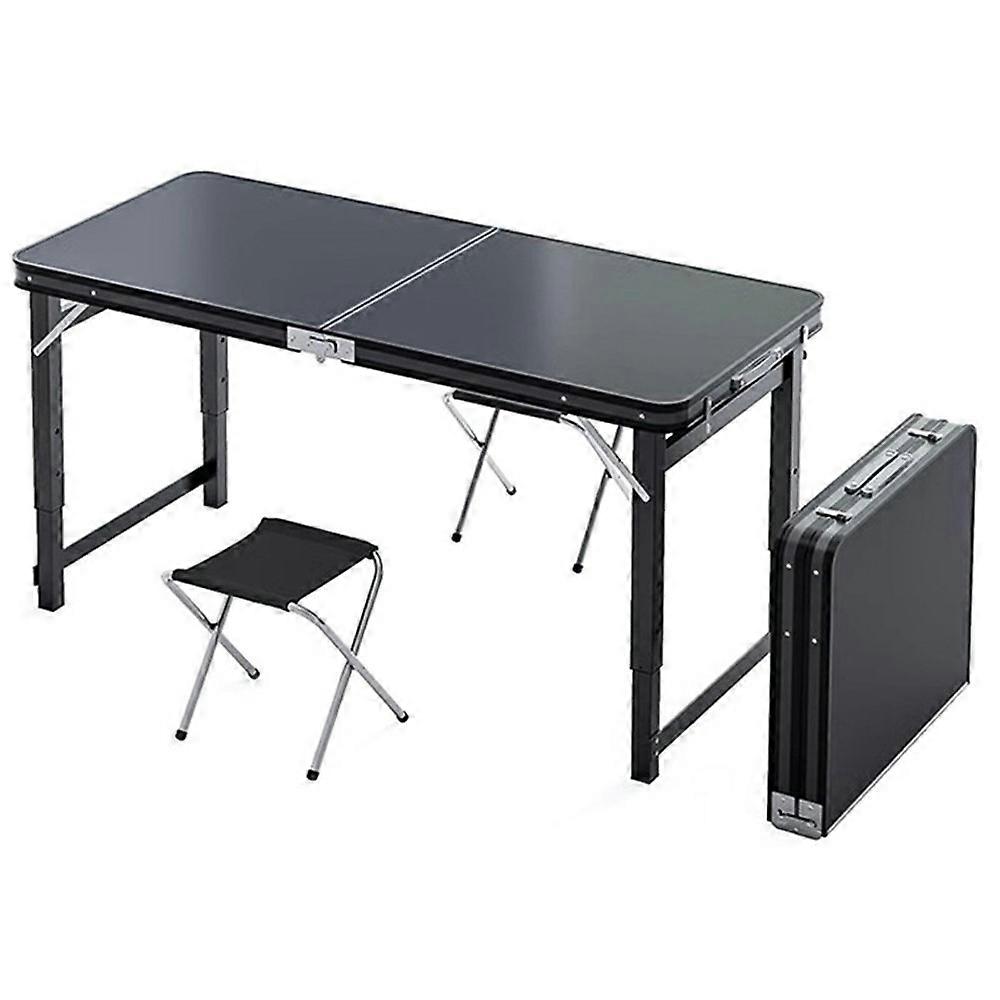 120 x 60cm Camping Table with 2 Stools , Outdoor Portable Height Adjustable Foldable Table