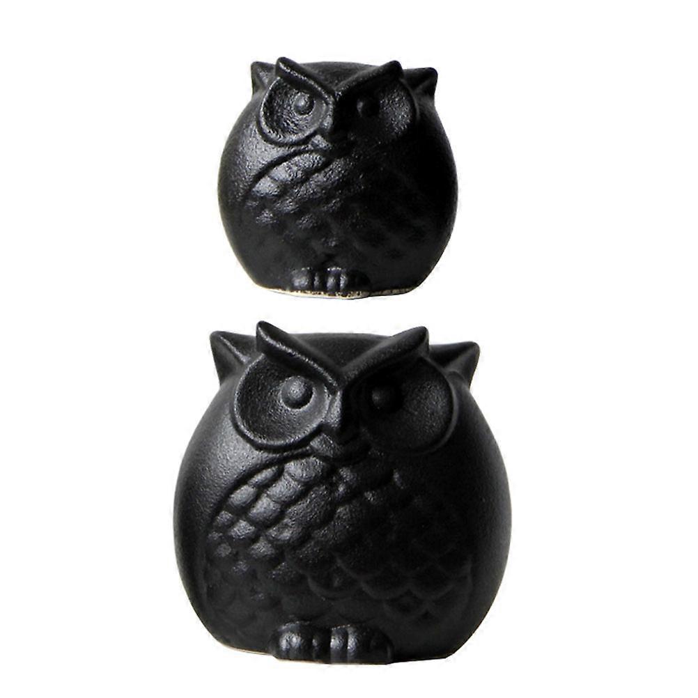 Black Ceramic Owl Figurines for Tabletop Decor 2Pcs Ceramic Statues