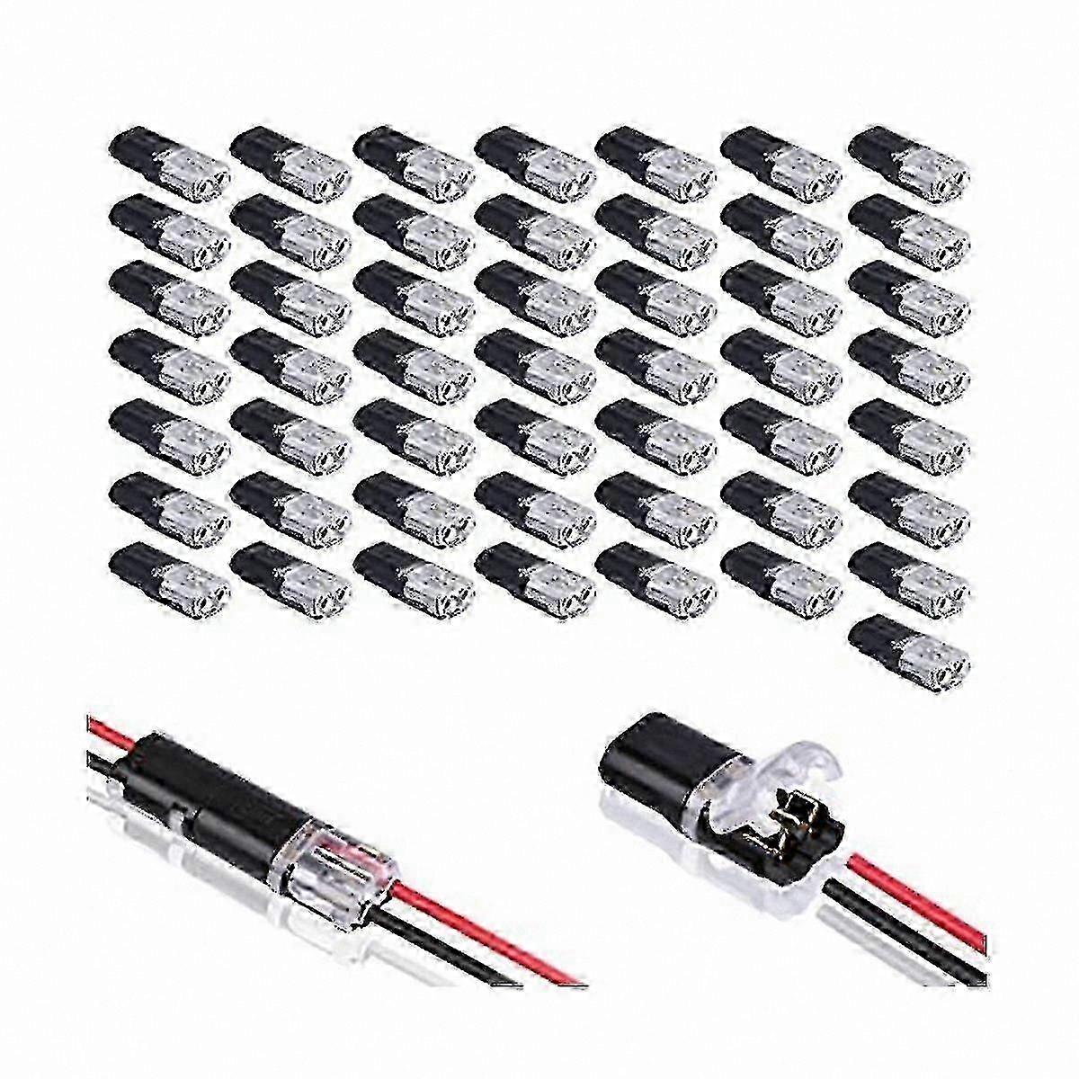50 Pack Locking Plug Connectors, 2 Pin 2 Way Universal Double-Wire Design