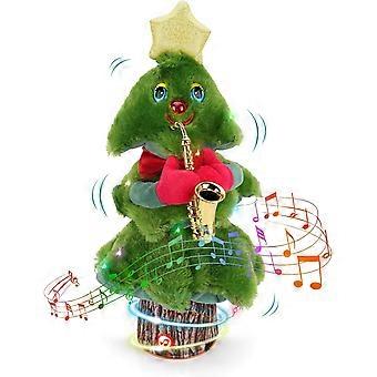 Singing and Dancing Christmas Tree Plush Toy with Music and LightsElectric Stuffed ToySwinging and Singing with Saxophone Music Decoration 14 in.