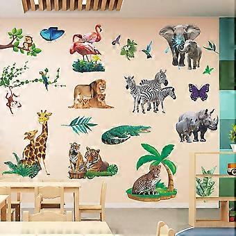 RW-1011 3D Jungle Animal Wall Decals Wild Safari Animal Wall Stickers Peel and Stick DIY Removível Animal Wall Art Decor para Crianças Babys Bedroom Bathro