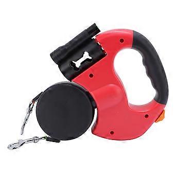 Automatic Double Retractable Dog Leash Built in LED Light Comfortable Grip Pet Walking Leash for Medium Small Dogs Red