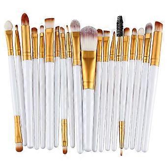 UBIUO Pack of 20pcs Cosmetic Eye Shadow Sponge Eyeliner Eyebrow Lip Nose Foundation Powder Makeup Brushes Sets (Gold&White)