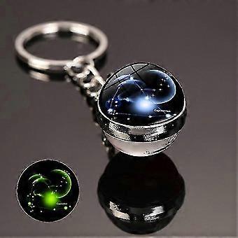 Luminous 12 Constellations Starry Sky Glass Ball Keychain with Time Stone Pendant and Key Ring Accessories