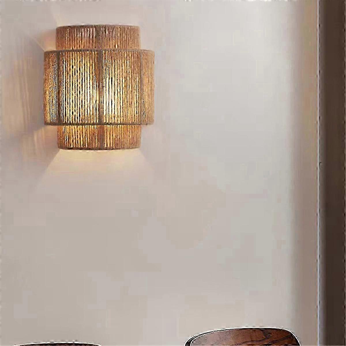 Retro Rattan Weaving Wall Sconce with LED Lighting