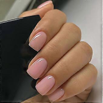 Glossy Full Cover Press On Nails Kit, Short Square Nude Pink Acrylic Fake Nails