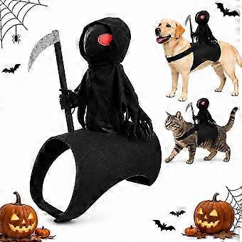 Täydellinen festivaalicosplay: Halloween-lemmikkieläin Grim Reaper -ratsastajan asu, pelottava ja hauska koiran luurankoasu ranskanbulldogille, pienille ja keskikokoisille koirille ja kissoille