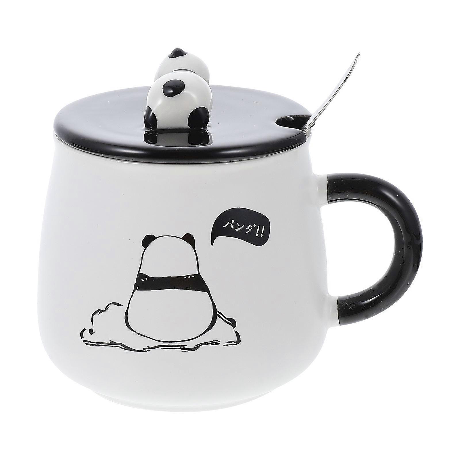 Ceramic Coffee Cup Set with Spoon for Drinking 3Pcs Black Pattern Mugs