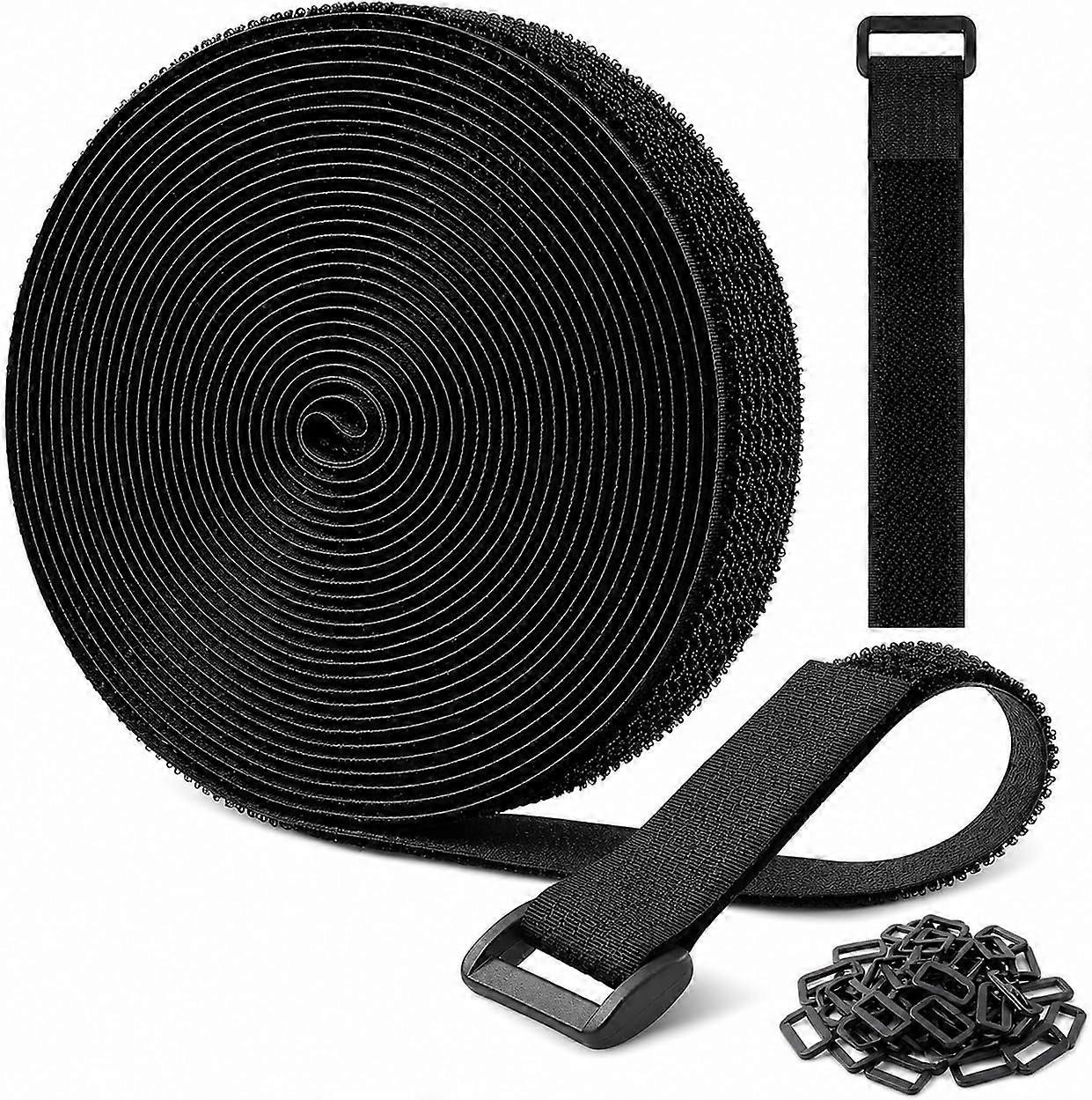 1" x16ft Reusable Cable Ties,Hook and Loop Straps with 25 Buckles