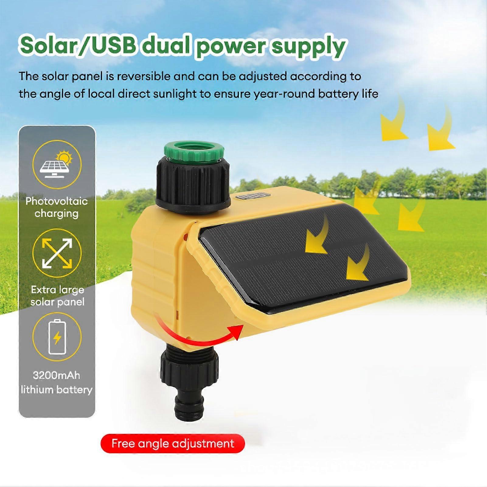 Solar Water Timer Automatic Garden Irrigation Controller with Rain Sensor and USB Rechargeable Power