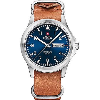 Swiss militar Chrono relógio de quartzo analógico homem com pulseira cowskin SM 34071.05