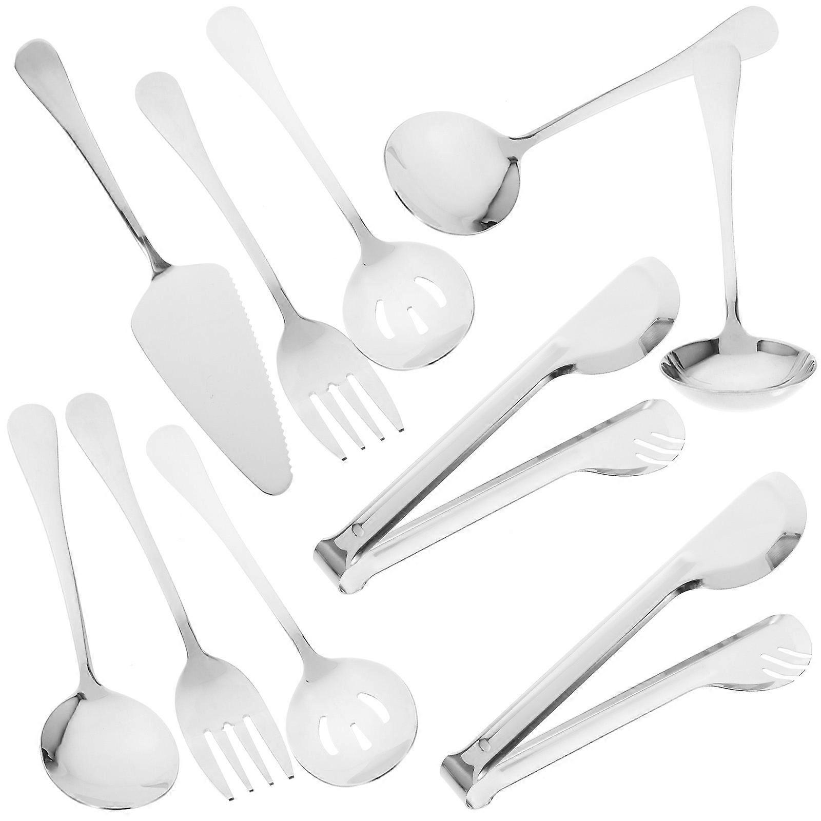 Silver Stainless Steel Kitchen Utensils Set for Buffet 2Sets