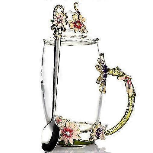 Red Rose Butterfly Enamel Glass Cup