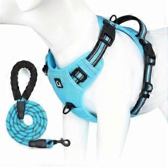 Anti-Pull Escape-Proof Dog Harness and Leash Combo with Soft Padded Vest, Reflective Stripes and Adjustable Control Handle
