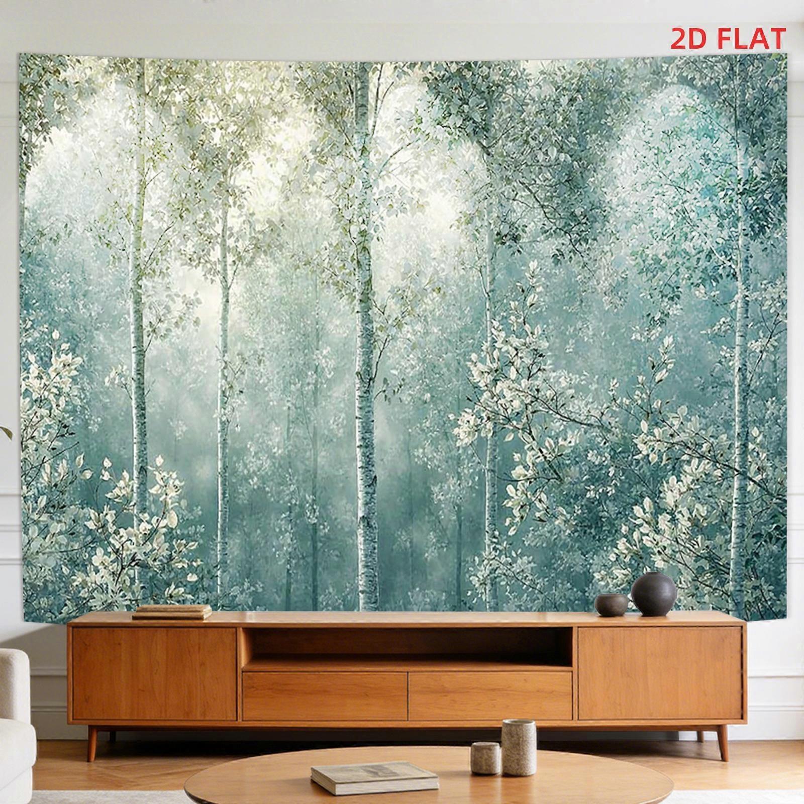 Grandes tapisseries murales représentant une forêt, décorations naturelles pour une ambiance boisée, motifs de verdure, œuvre d'art en tissu, polyester, décoration intérieure pour salon.