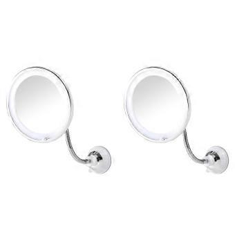2pcs Suction Cup Folding Mirror 360 Degree Rotation LED 10X with Strong Suction Cup Portable Cordless Travel Home Mirror-SHZNV