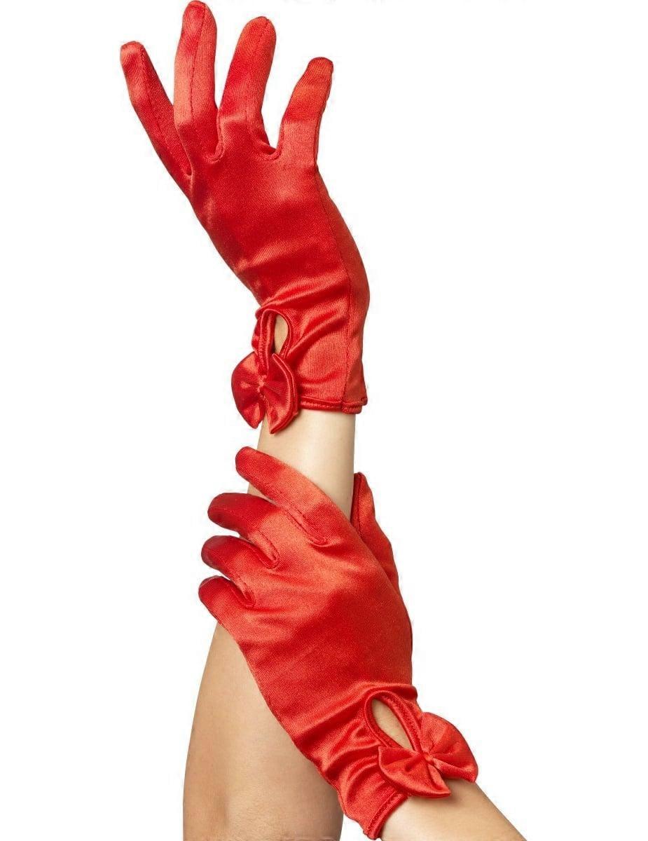 Women's short red gloves with bow