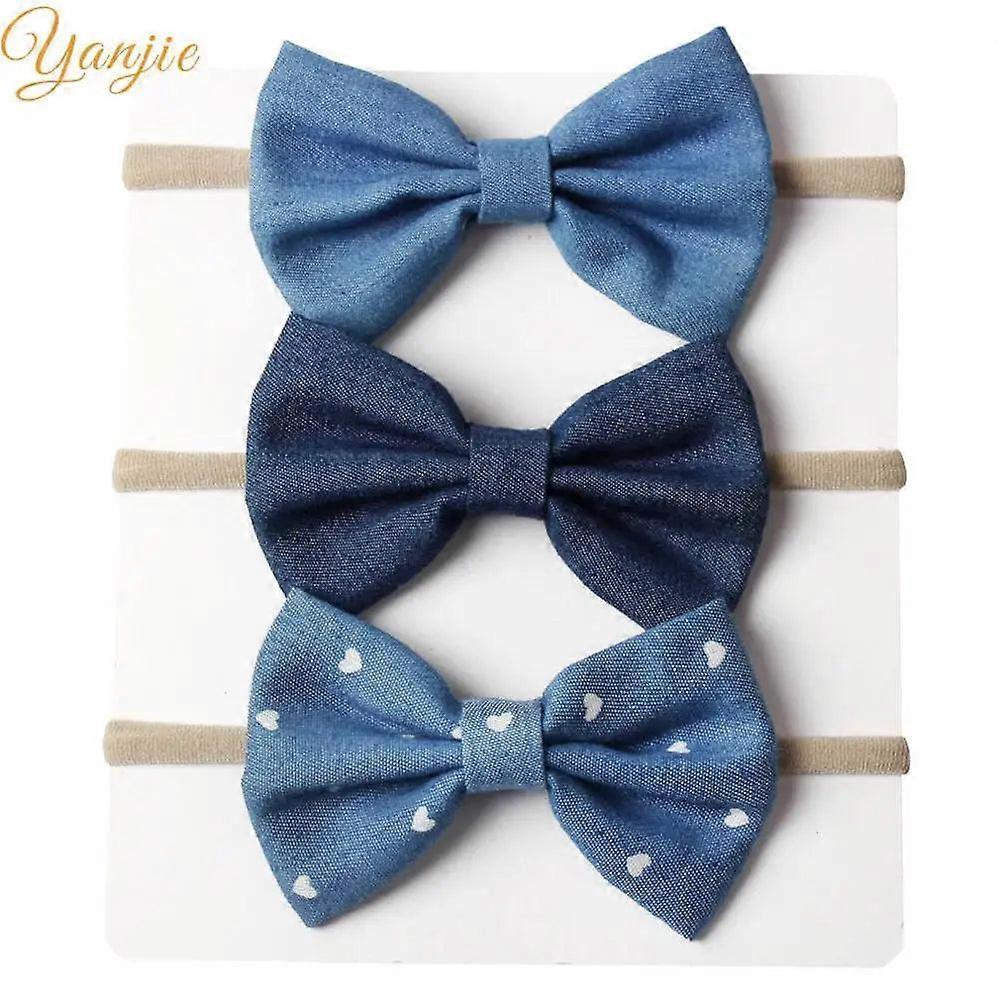 3pc Denim Butterfly Elastic Headbands