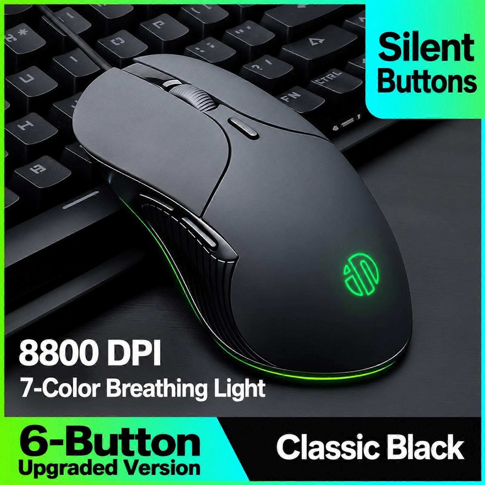 Inphic B1 Wired Silent Mouse, Ergonomic USB Computer Mouse with Adjustable DPI, White